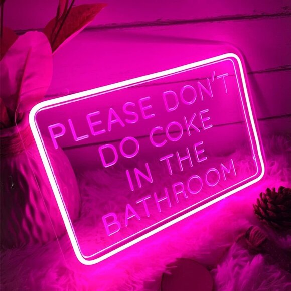 Neon Pink PLEASE DON’T DO COKE IN BATHROOM Light LED Party Festival Adult Sign - Picture 5 of 6
